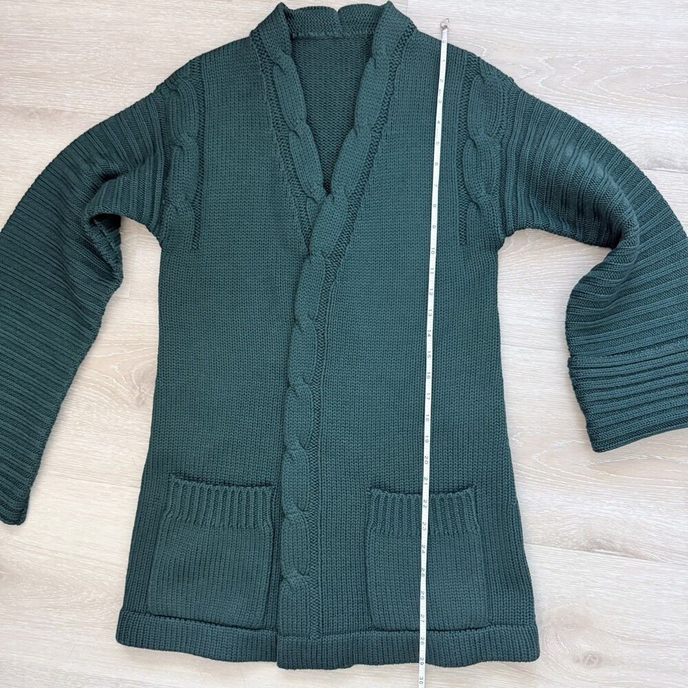 VTG Adrienne for SW1 Virgin Wool Longline Cardigan Quiet Luxury Inky Green 80s S - Picture 9 of 16
